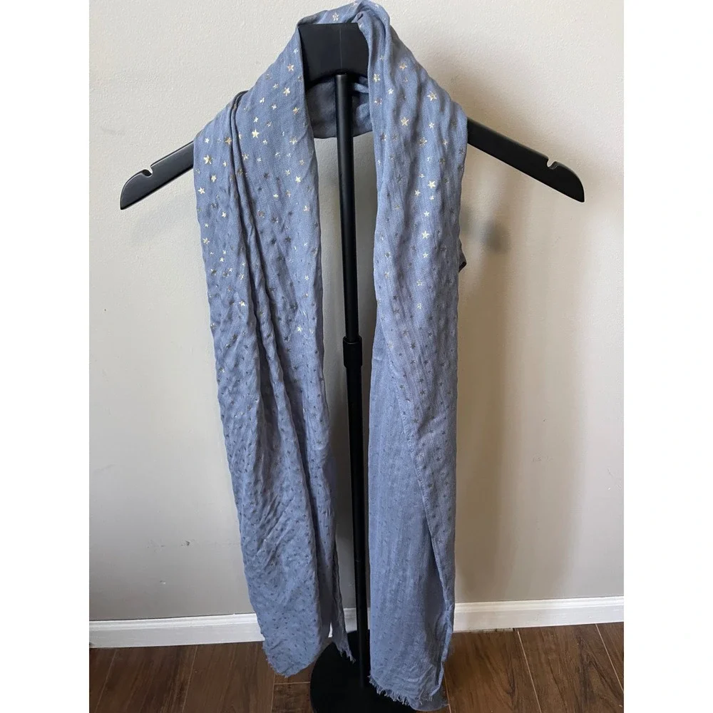 Banana Republic Blue Metallic Gold Star Scarf Rayon Viscose Lightweight Wrap